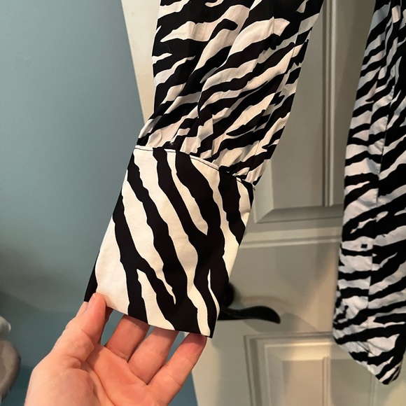 ZARA NWT Zebra Print Long Sleeve Dress Ladies Size XS Lined Square Neck and Back - Picture 2 of 10